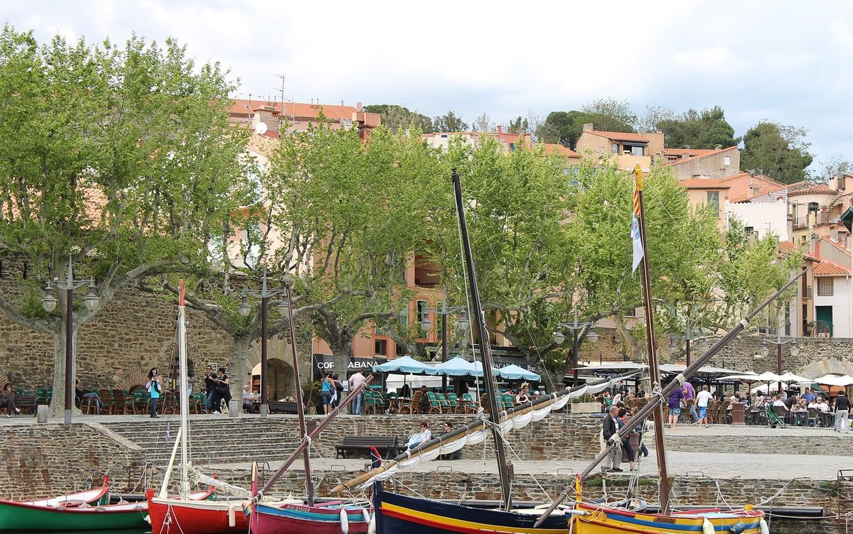 Barcas catalanas amarradas en el puerto de Collioure